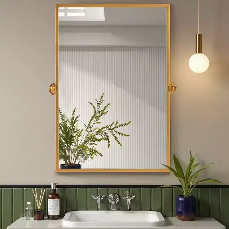 Gold Iron Art Right Angle Rectangular Metal Wall Mirror - 91cm x 61cm x 4cm