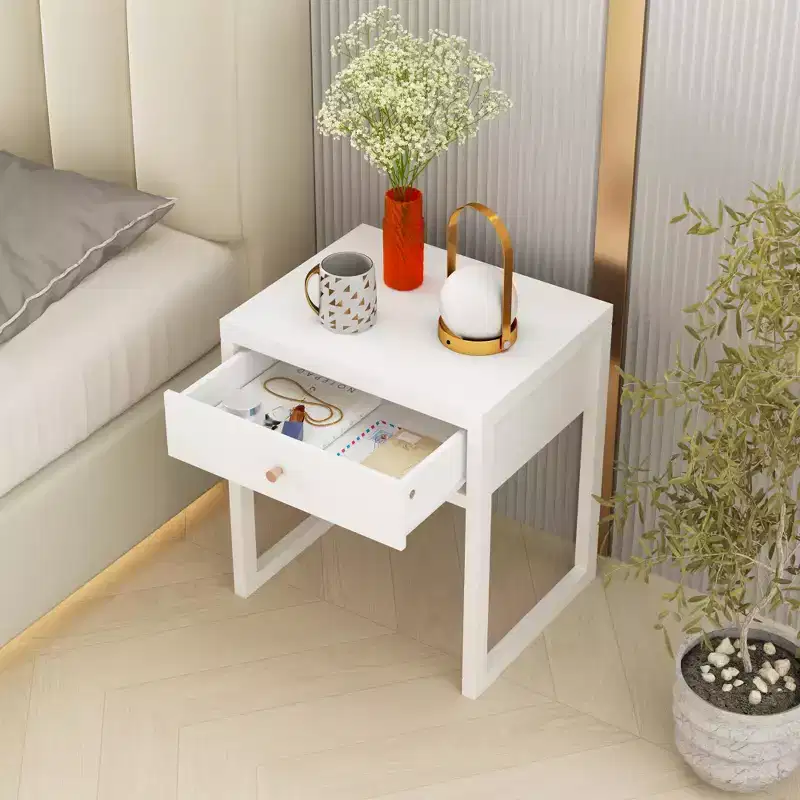 Nightstand End Table Minimalist Sofa Side Table Accent Table with Drawer, White - ModernLuxe