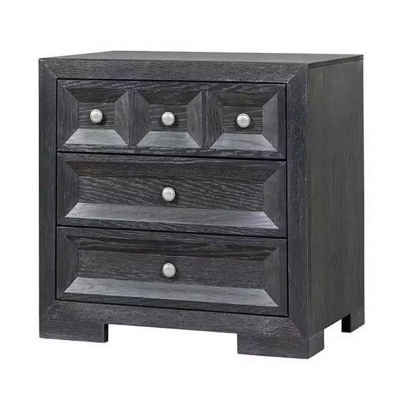 Royal Hampton Kizie Nightstand, 3 Drawers, USB A-C, Weathered Black Wood, 28 Inch