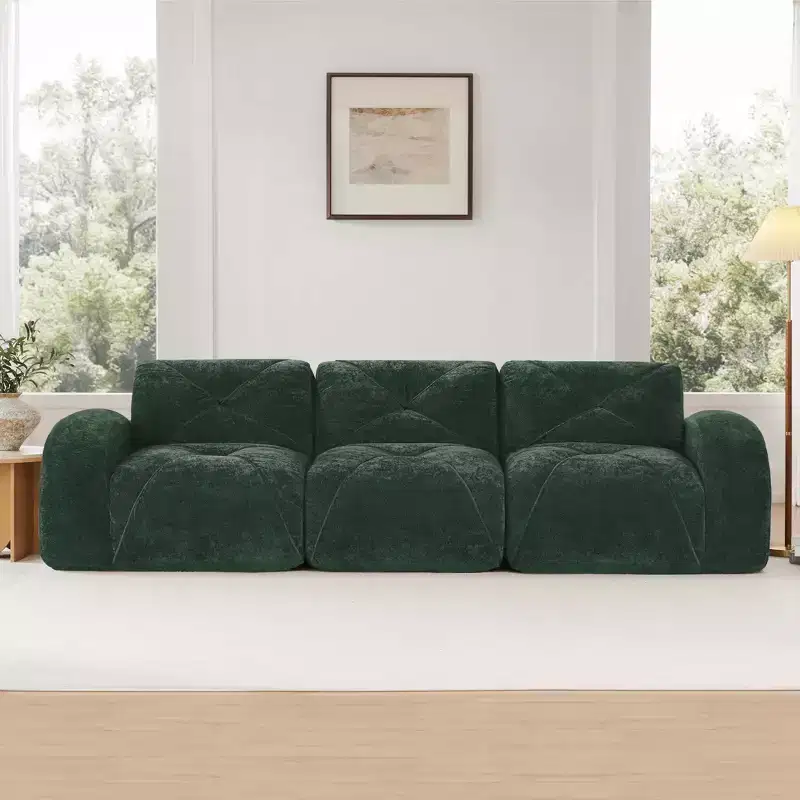 Clihome 110Boneless Sofa With Tufted,Soft Velvet Fabric,Modular Sectional Sofa,32D High Density Sponge,Anti-Slip Design,Ergonomic Design Bottom