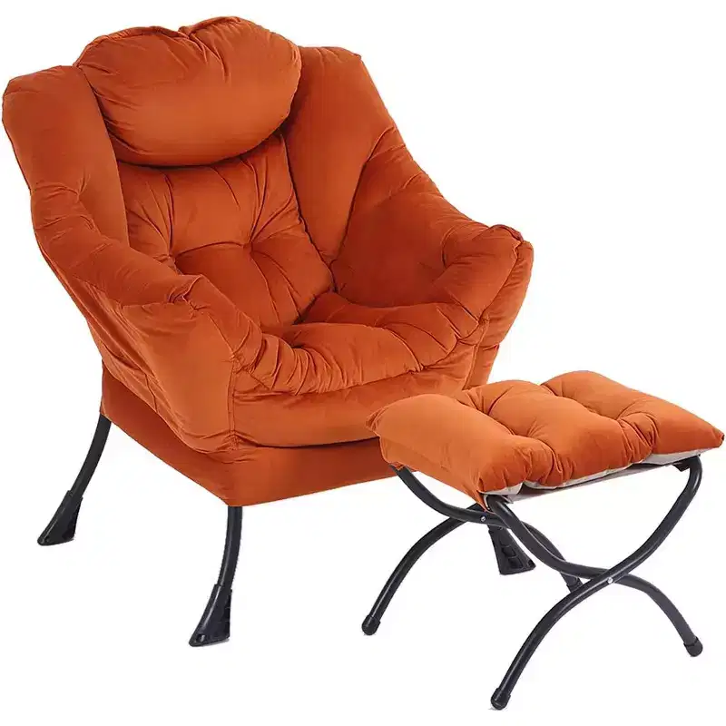 Accent Leisure Armchair with Ottoman, Side Pocket & Armrests – Dark Grey