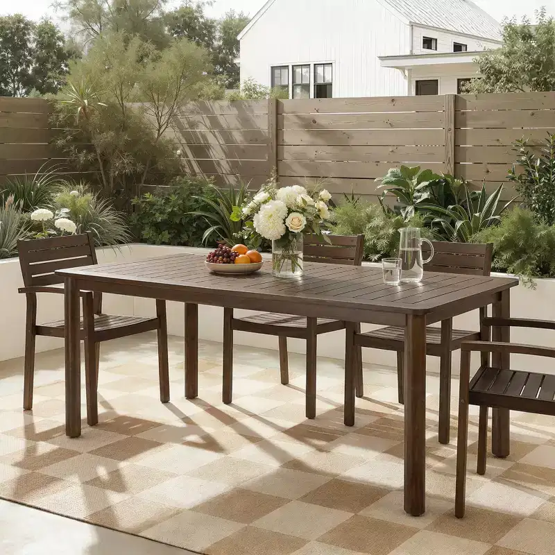 Christopher Knight Home Nadi Farmhouse Acacia Wood Upholstered Dining Set with 6 Wicker Backrest Chairs and Slatted Tabletop