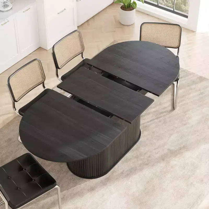 GDFStudio Aditi Modern 55.11 - 70.86 Extendable Dining Table with Striped Pedestal Base