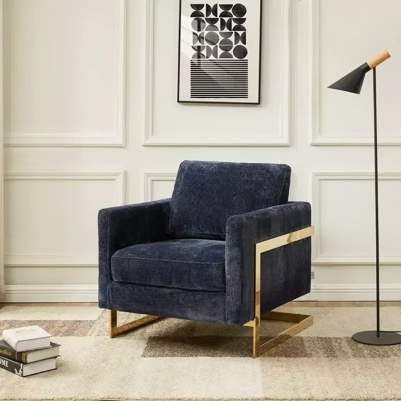Accent Arm Chair Upholstered in Boucle with Gold Stainless Steel Frame