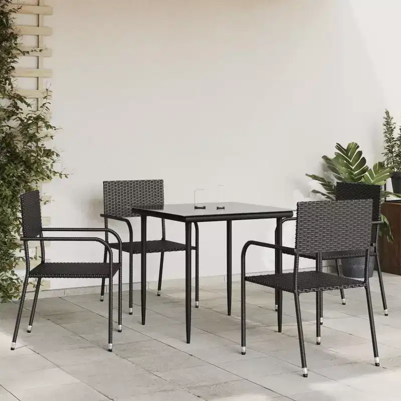 vidaXL Garden Dining Set Black Poly Rattan, Steel, Tempered Glass - 31.5 Table Length 4 Items