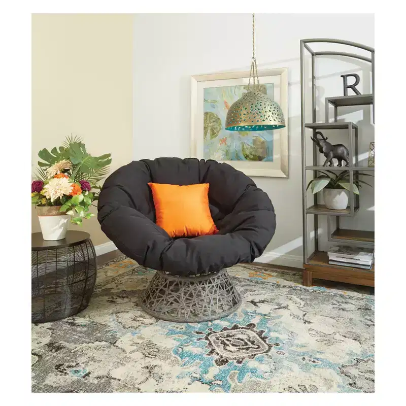 Papasan Chair with Dacron Cushion – 360 Swivel, Resin Wicker Frame