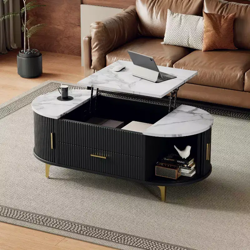 Lift-Top Coffee Table with Hidden Storage and Slide-Out Shelves