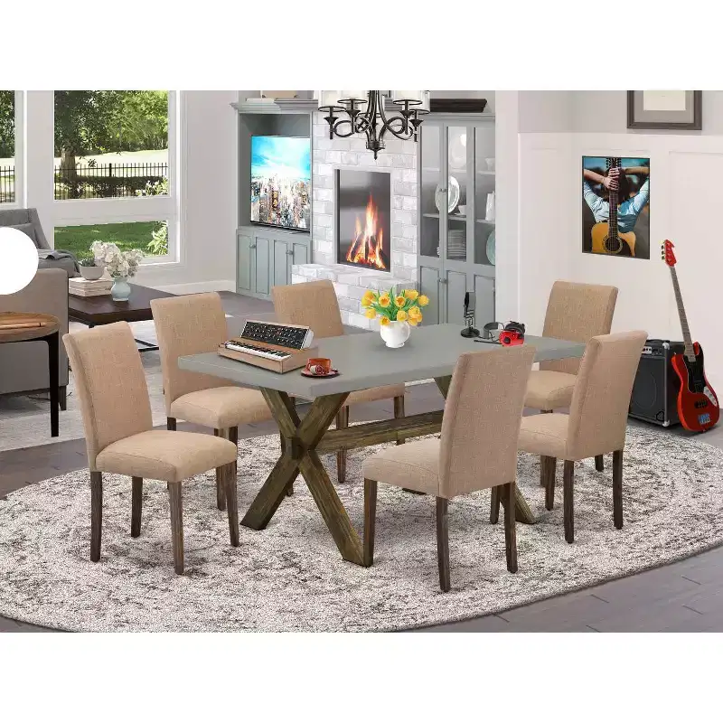HomeStock 7-Pc Multi-Color Solid Wood Top-Rectangular Upholstered Dining Room Set with High Back-Seats 4