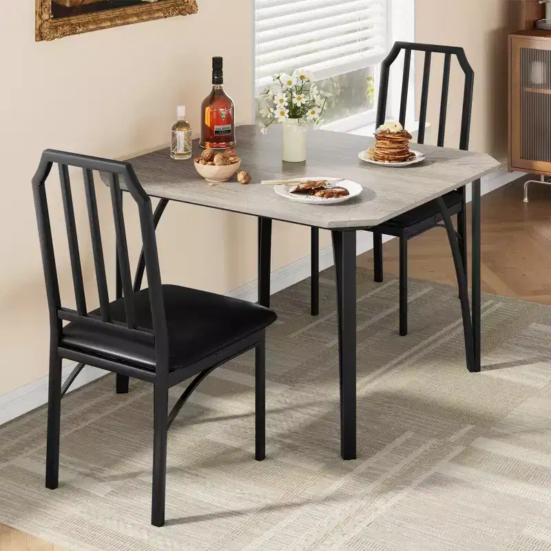 Dining Table, Industrial Modern Wood Farmhouse Square Kitchen Table with Upholstered Chairs, Dining Room Furniture