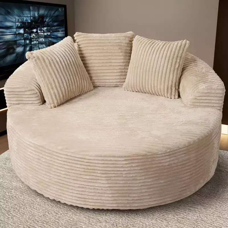 Plush Round Sofa for Living Room, Soft Polyester Fabric with Spring & Sponge, Cozy Living Room Furniture 58.26 Circular Cozy Chair