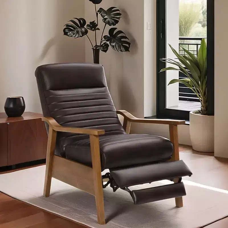 Leopold Modern 41.5 Wood and Faux Leather Upholstered Push Back Recliner