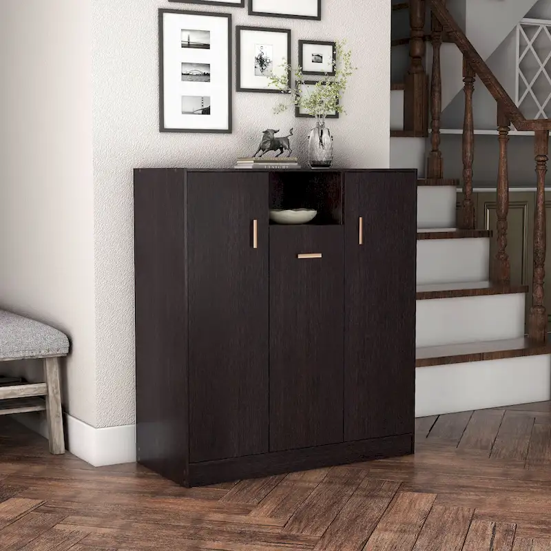 Modern 32-Inch Shoe Cabinet with Adjustable Shelves and Metal Handles