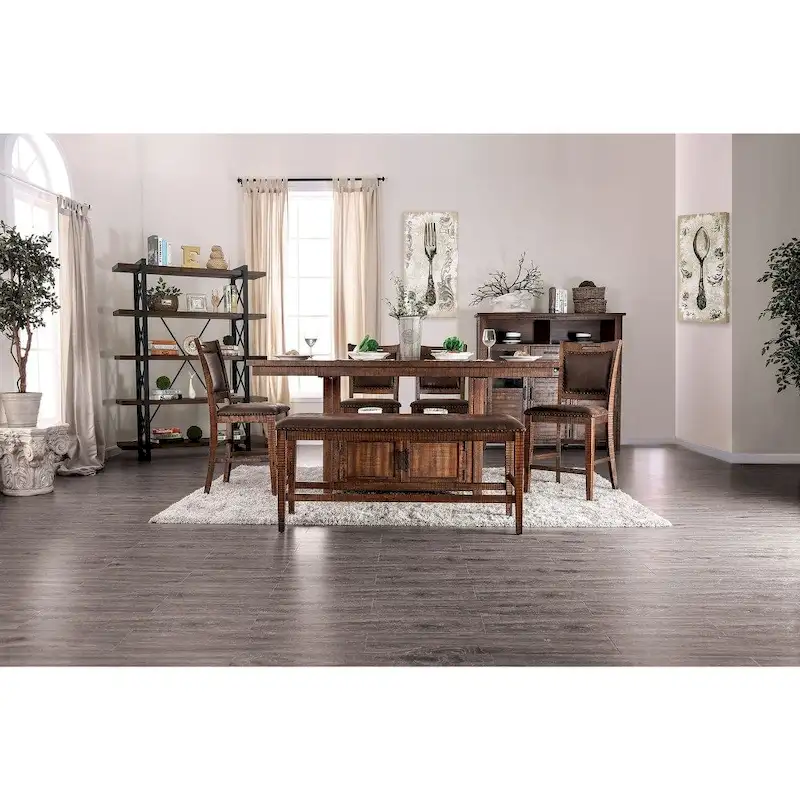 Furniture of America Rainier Rustic 75-inch Walnut Counter Height Table