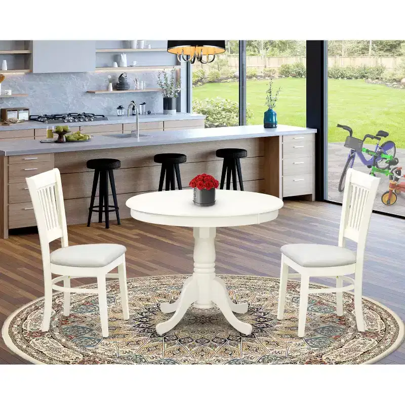 HomeStock Linen White 3 Piece Round Dining Set Modern