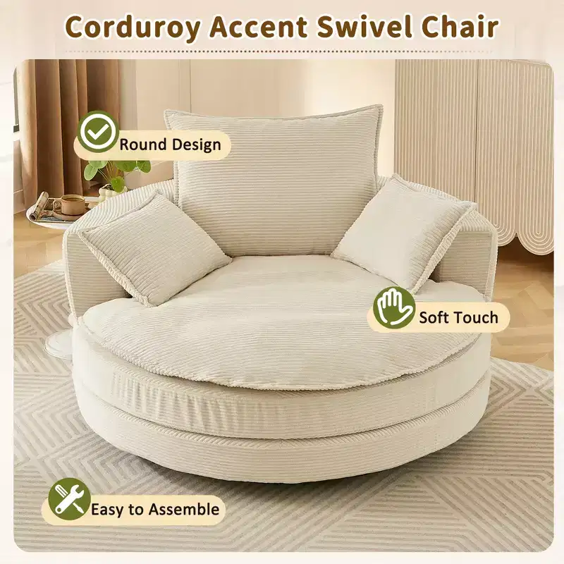 360 Swivel Barrel Chair with Dual-Layer Cushion Design