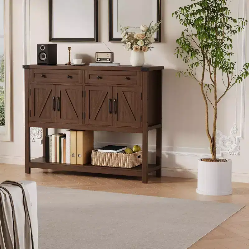 47-Inch Sideboard Buffet Cabinet with Drawers and Barn Doors