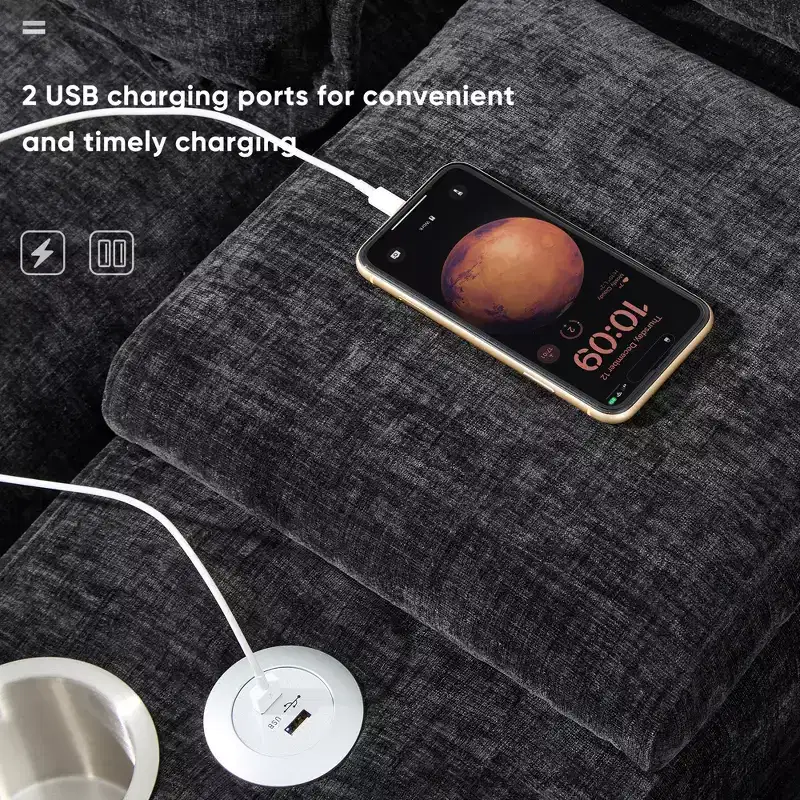 Whisen Modern Design Chenille U-shaped Sectional Sofa with Cup Holders and USB Charger