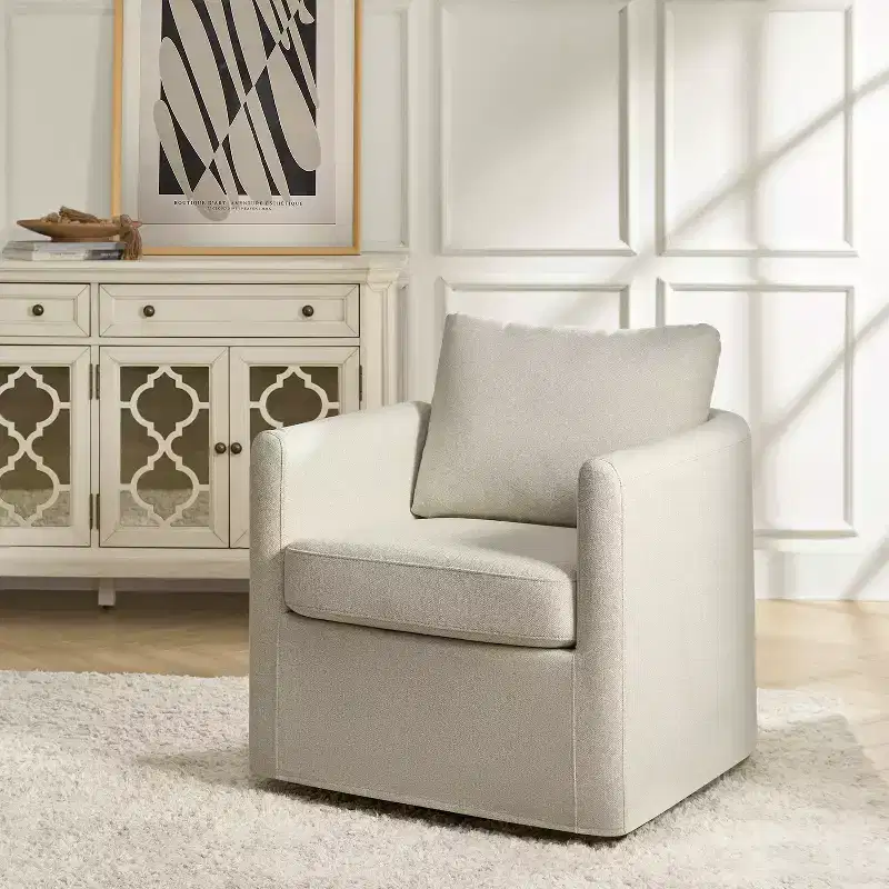 Bernhard Slipcovered Swivel Chair with textured fabric and flared armrests| HULALA HOME