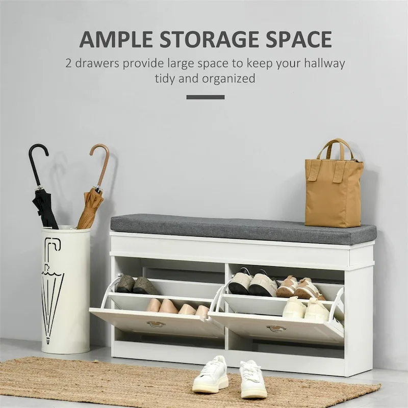 Modern Shoe Rack Bench with Drawers and Adjustable Shelf