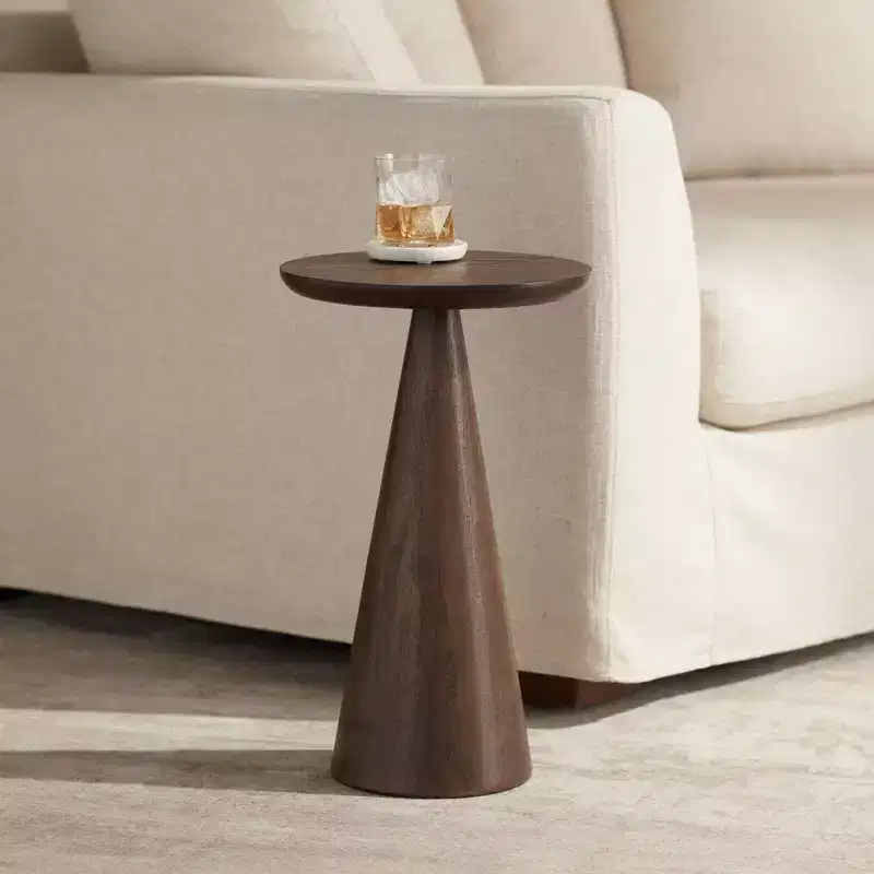 Rustic Modern Walnut Finish Round Wood Side Table