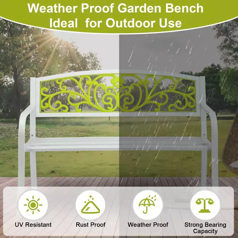 Karl Home | White Steel Patio Bench With Yellow Backrest