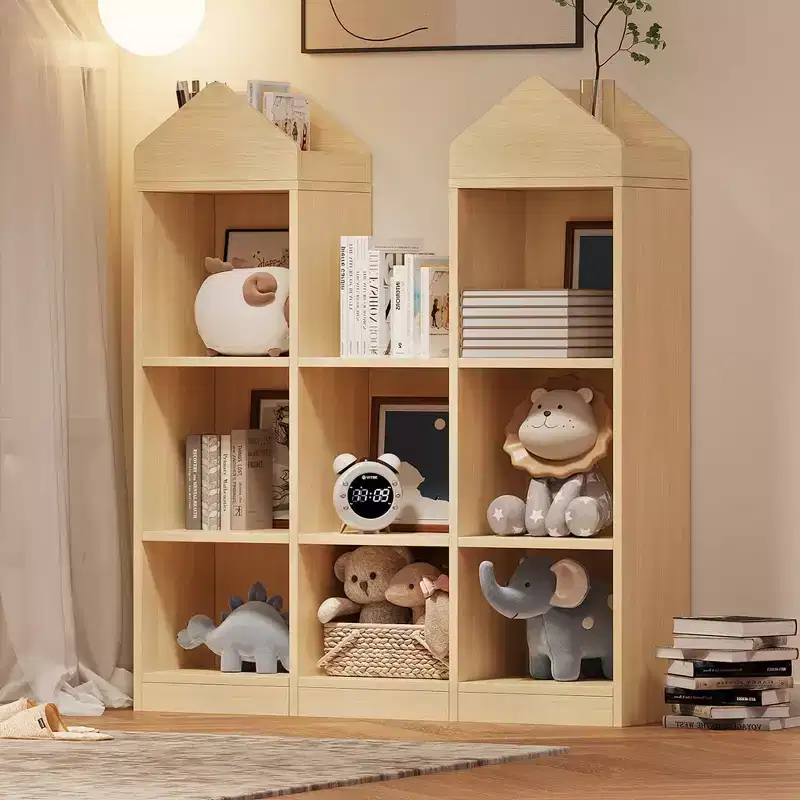 42.32 Wooden Kids Bookshelf & Toy Organizer - Natural Playhouse Storage Shelf for Playroom, Nursery & Kids Room