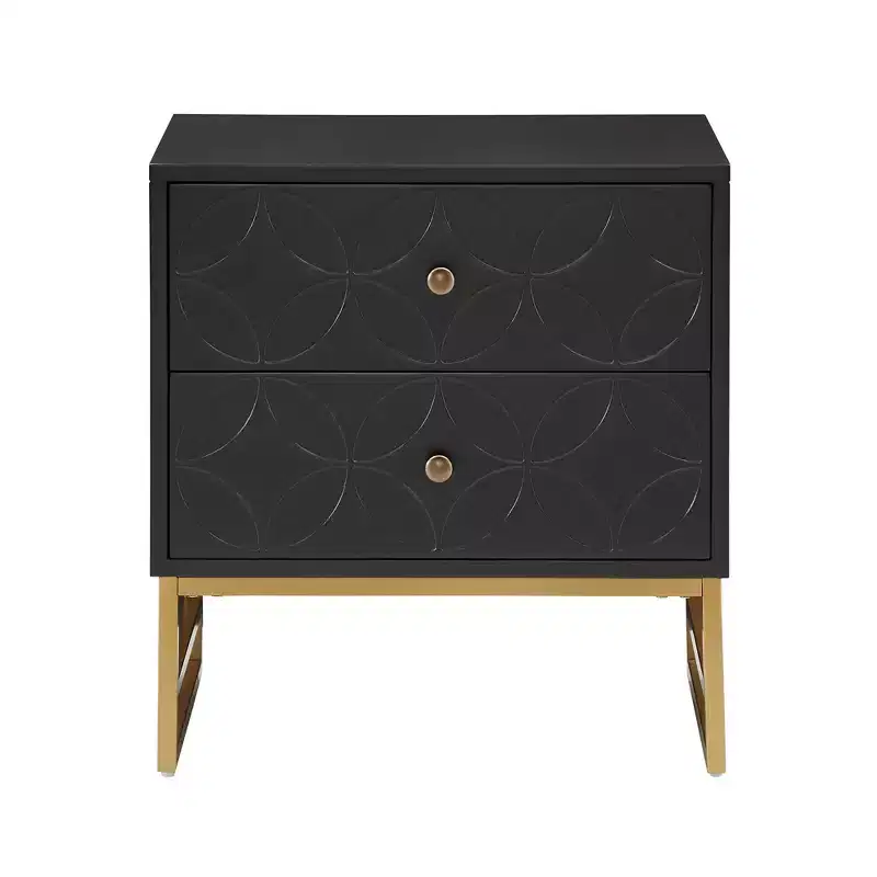 Black/Gold, Blue, Grey & White/Gold Arched Diamond Metal Nightstand with Drawer