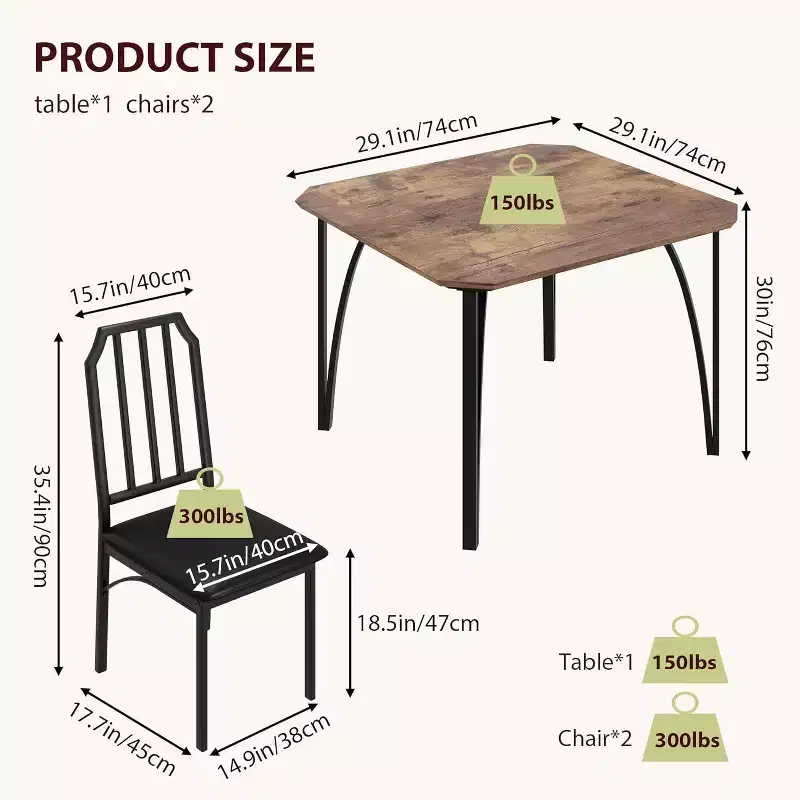 Dining Table Set for 2 with Space Saving Design, Glass Tabletop, Upholstered Seat, and Chamfer Design,Suitable