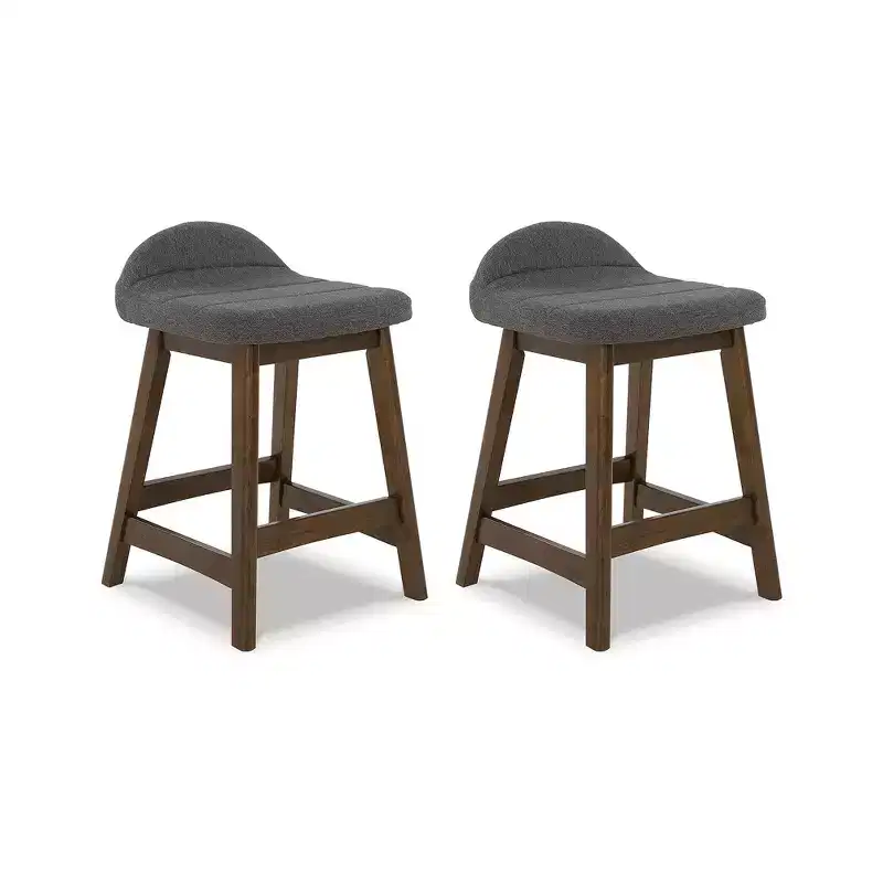 Signature Design by Ashley Lyncott Counter Height Upholstered Barstool with Foam Cushion, Set of 2, Charcoal Gray