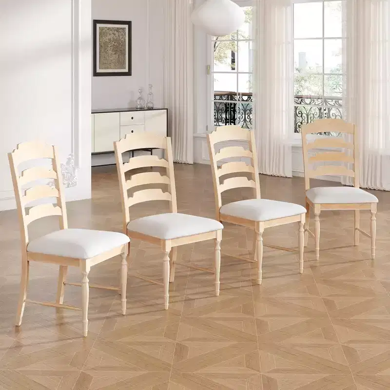 GDFStudio Terry Vintage Rubberwood Upholstered Dining Chairs with Serrated Back Design
