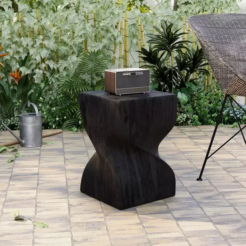 Square Fiberstone Side Table, Modern Twist-Base End Table, Fully Assembled, 440 lb Capacity