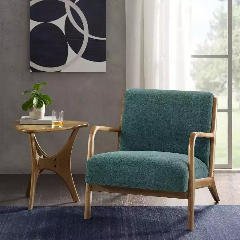 Okak Leisure Accent Chair with Comfy Upholstery 1pc Solid Wood Mid-Century Stylish Reading Armchair for Living Room Bedroom Waiting Room