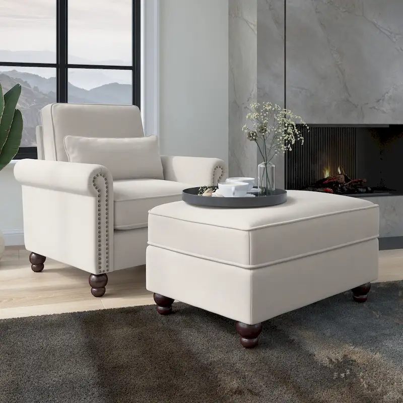 Bush Furniture Coventry Living Room Accent Chair with Ottoman Set