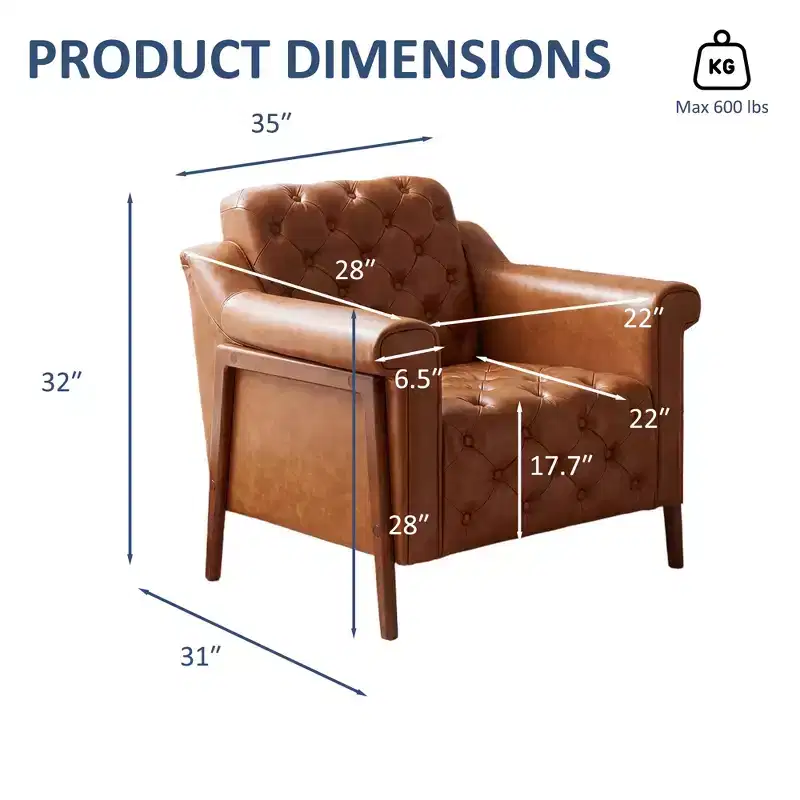 Dyonery A leather-decorated chair in medieval style, with sturdy wooden legs and backrest, suitable for small spaces, Brown