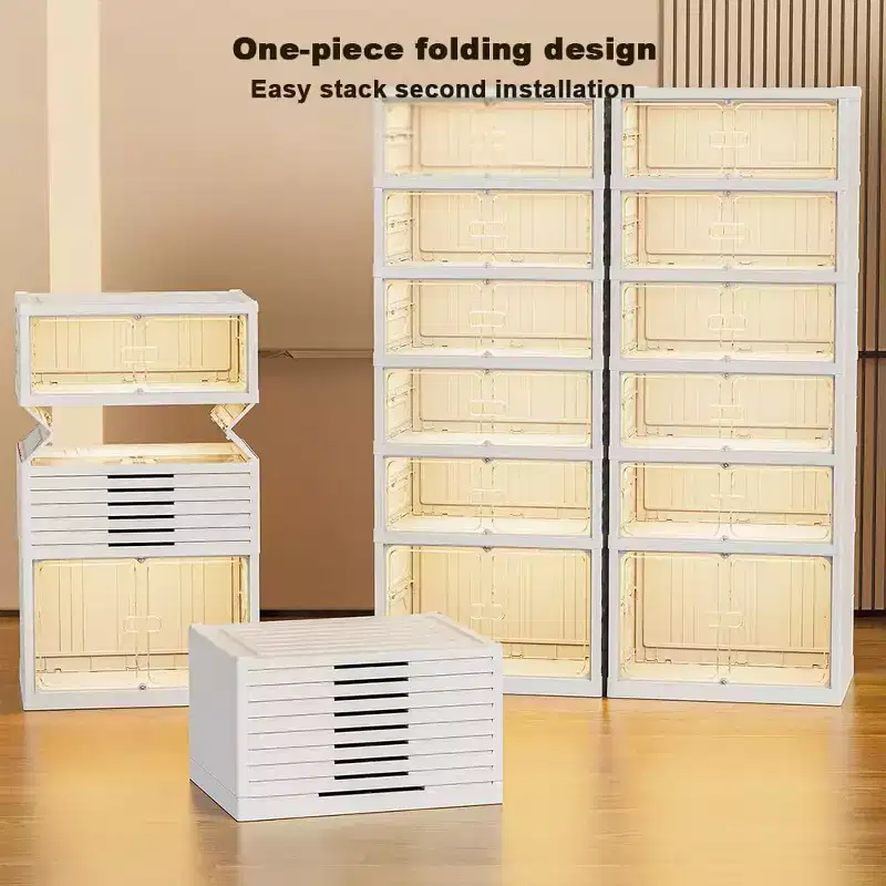 Clear Stackable Shoe Storage Box with Magnetic Door, Foldable Plastic Shoe Organiser, No Installation Needed for Trainer Storage