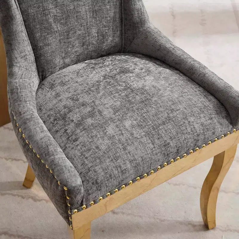 Okak Modern Chenille Dining Chairs Set of 2, Comfy Fabric Chairs with Thick Upholstered, Accent Chairs with Gold - Plated Legs Rivet Trim