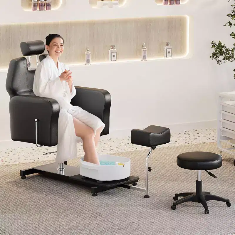 FinerFurnis Pedicure Chair, Stylish Pedicure Tub with Adjustable Foot Rest and Telescopic Headrest, Backrest Reclines Up to 130, No Plumbing