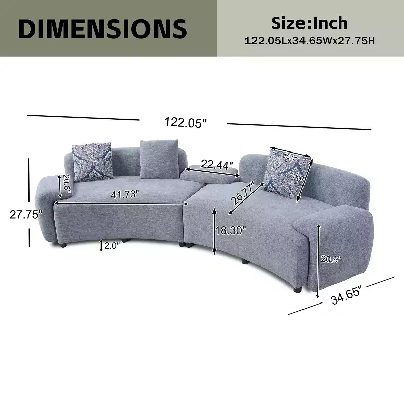 Christopher Knight Home Alvis Modern 122 Curved Fabric Upholstered 4-Seater Sofa Couch with 3 Pillows