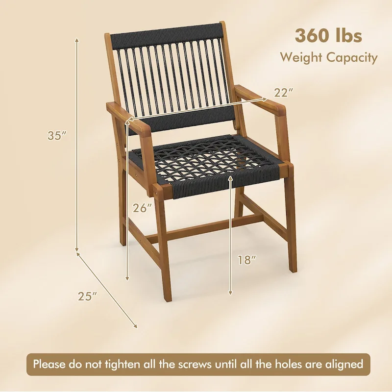 Gymax Patio 4PCS Acacia Wood Dining Chairs All-Weather Rope Woven
