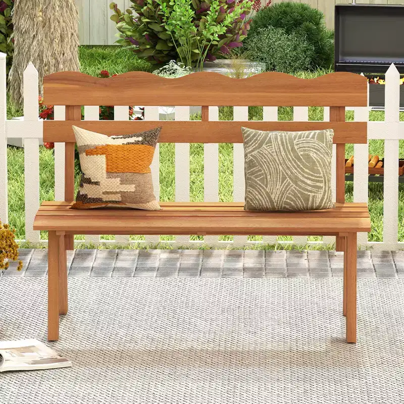 Costway Outdoor Wood Bench with Ergonomic Backrest Solid Acacia Wood 800 lbs Weight Support