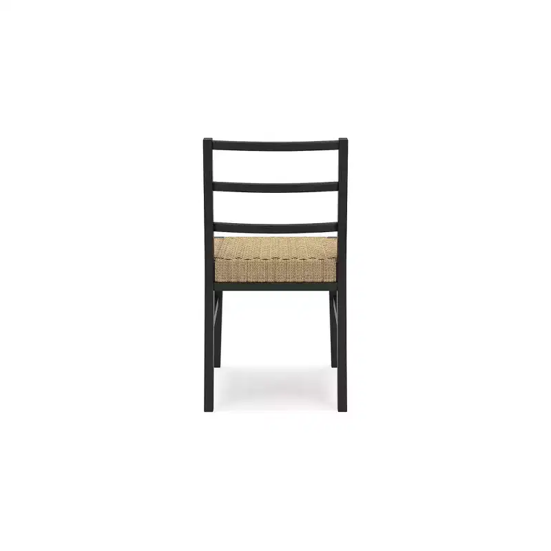 Signature Design by Ashley Isanti Rattan Dining Chair with Matte Black Solid Wood Frame, Set of 2, Light Brown
