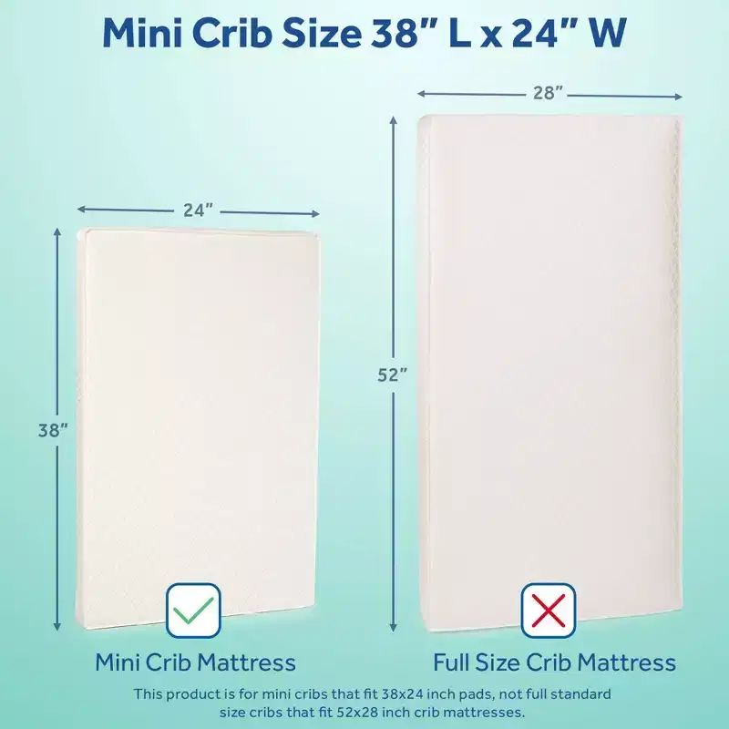 Mini Waterproof Crib Mattress - 38"x24": Ultra Firm, Hypoallergenic, Polyester Foam, 3.6 lbs