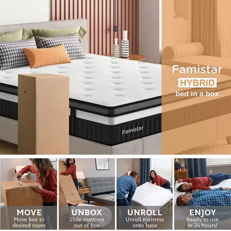 14 King Size Mattress in a Box, Memory Foam and Pocket Innerspring Mattress for Motion Isolation, Medium Firm, Pressure Relief