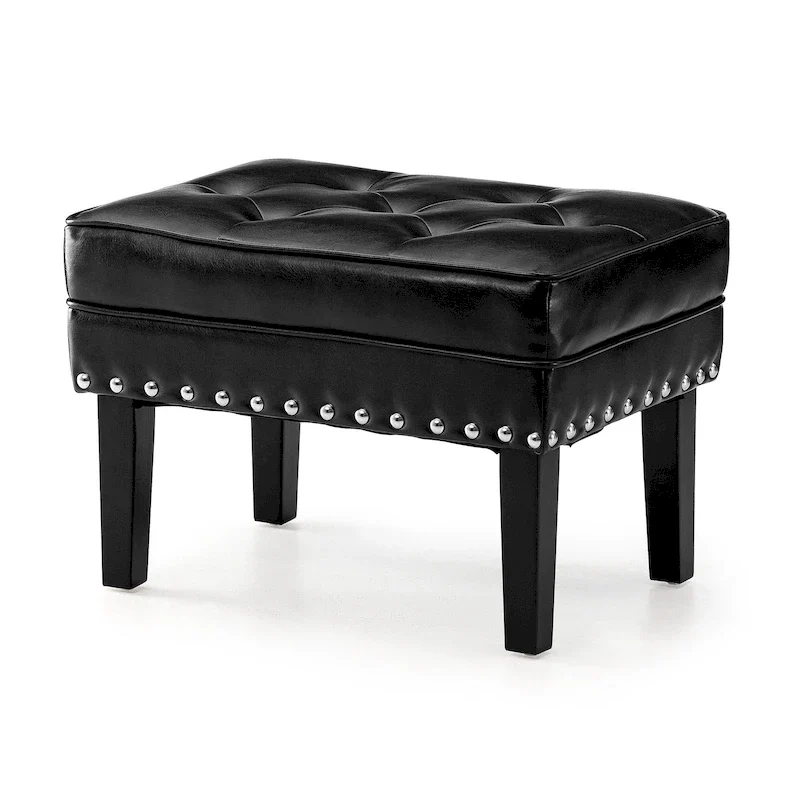 Black / Coffee Mid-Century Button-Tufted PU Leather Ottoman