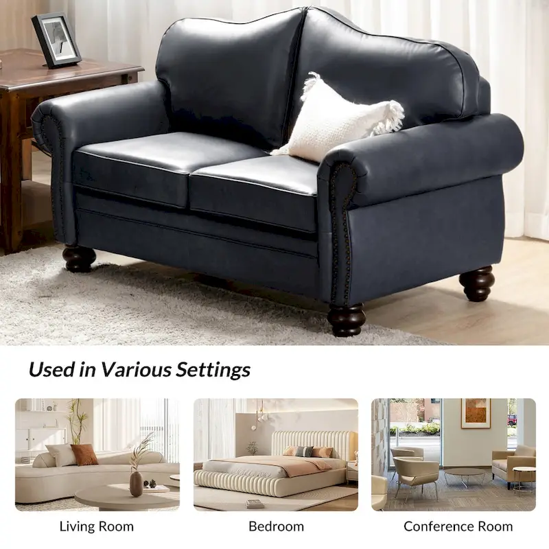 Angel Transitional Genuine Leather Sofa With Tufted Back by