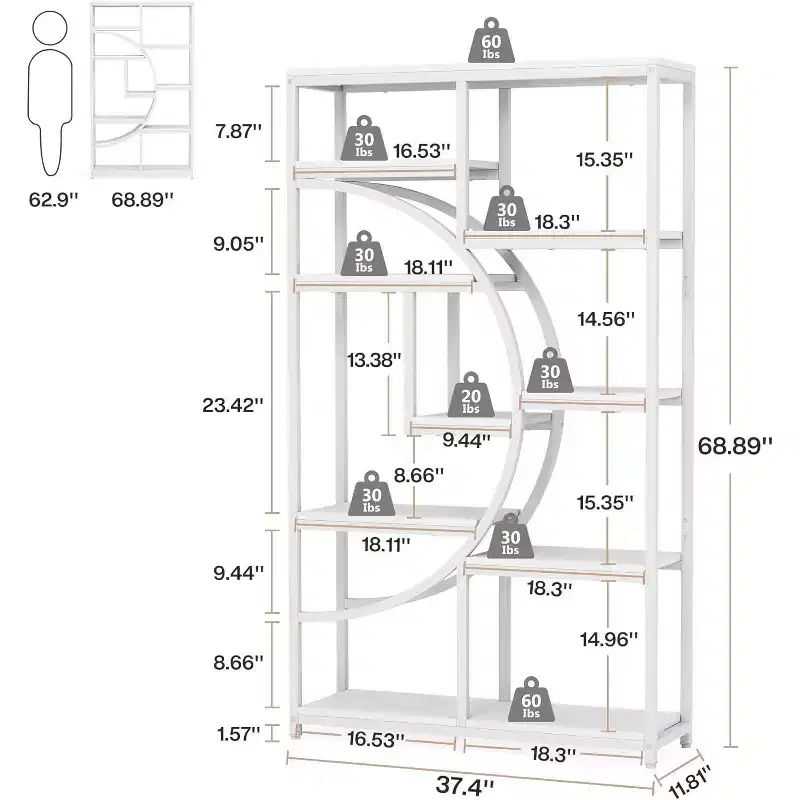 Industrial 5-Tier Etagere Bookcase - Freestanding Tall Organizer with 9 Open Storage Shelves for Living Room and Bedroom