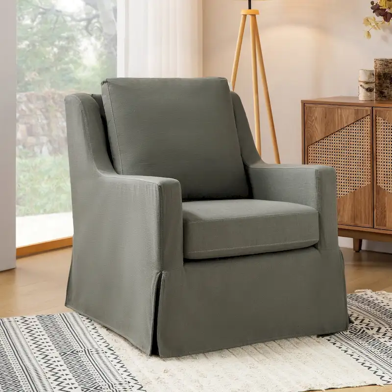 Stan Farmhouse Slipcover Rocking Swivel Chair by HULALA HOME