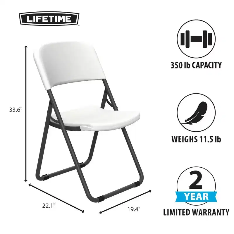 Light Commercial Loop Leg Folding Chair – 4-Pack, White, Indoor/Outdoor