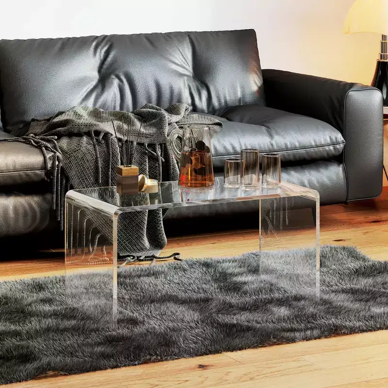 Rectangle All Acrylic 15mm Thick Waterfall Coffee Table, Clear