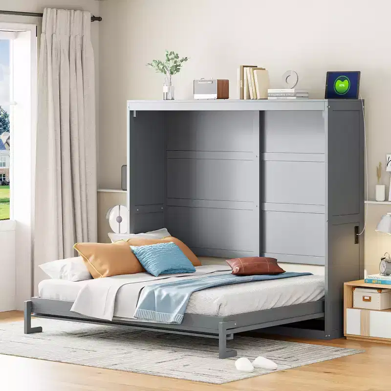 GDFStudio Kitto Wood Murphy Bed with Charging Ports